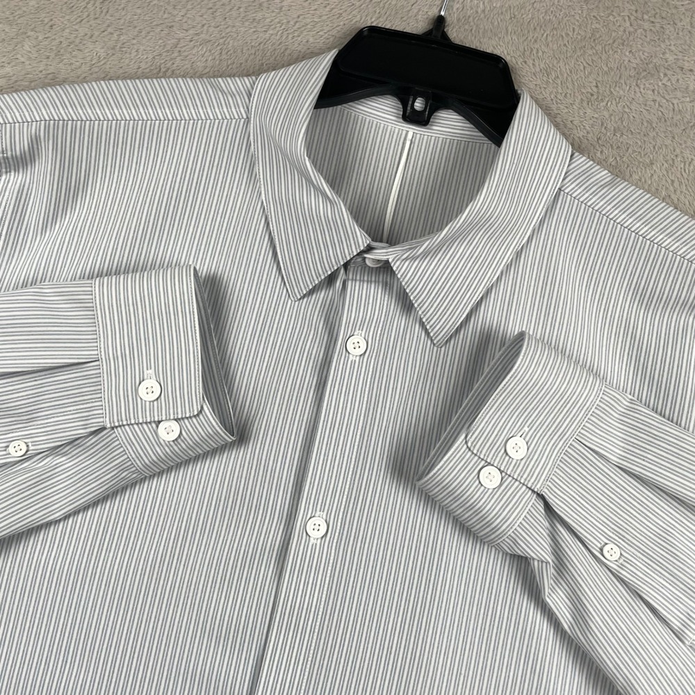 Lululemon New Venture Shirt Mens 2XL White Blue Striped Long Sleeve Button Up